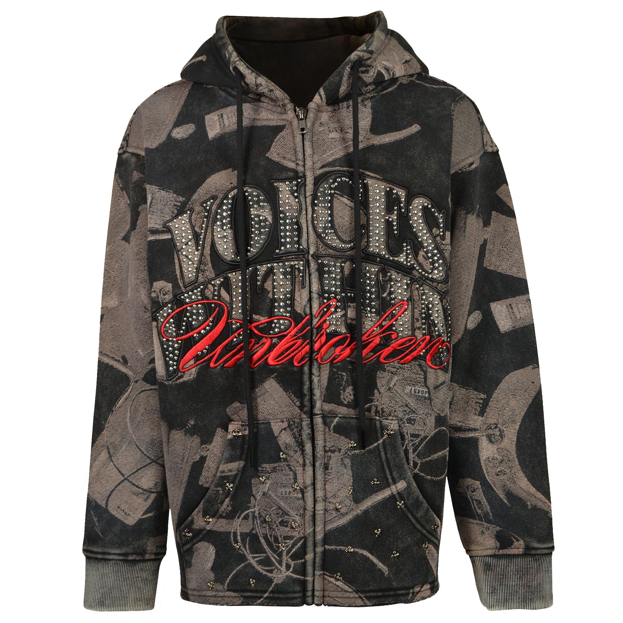 HO26 VOICES WITHIN FZ HOODIE - GREY/RED